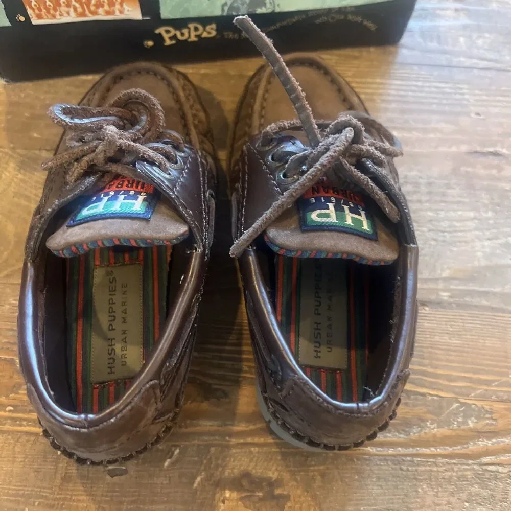 Hush Puppies Toddler 9 M Newport Brown Leather Boat Shoes Y2K Excellent
